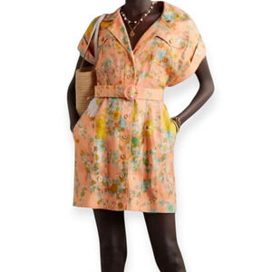 Zimmermann Lola Belted Floral Print Linen Mini Shirt Dress Size 4 - Large / 12